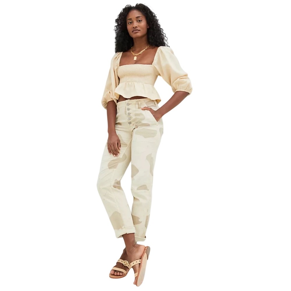 Anthropologie The Wanderer Pants 28 Embroidered Utility Carpenter Straight Leg